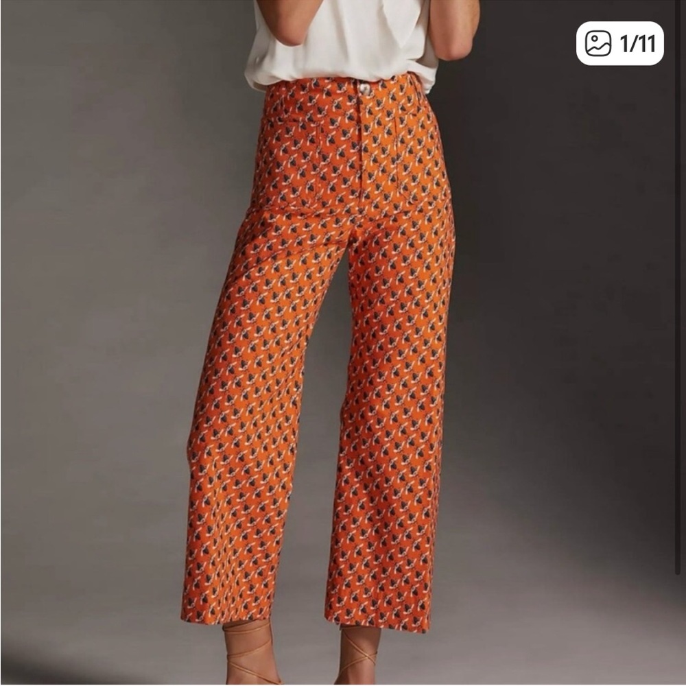 Anthropologie Maeve Women's Size 4P Bee Print Wide-Leg Cropped Pants
